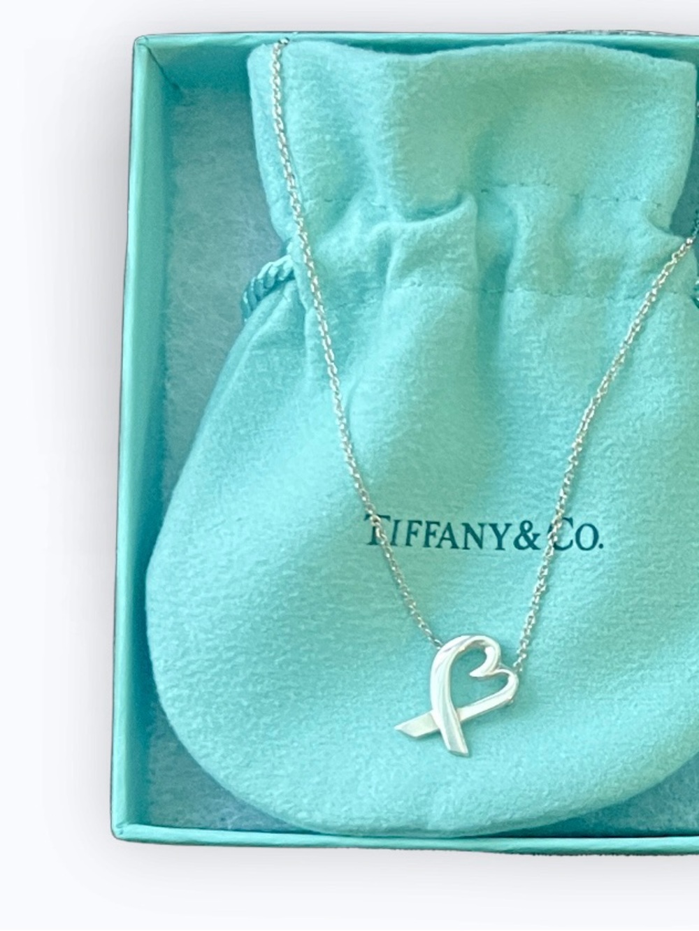 Tiffany & Co. Silver Ribbon Heart Necklace with Tiffany Blue Pouch - Picture 2 of 3